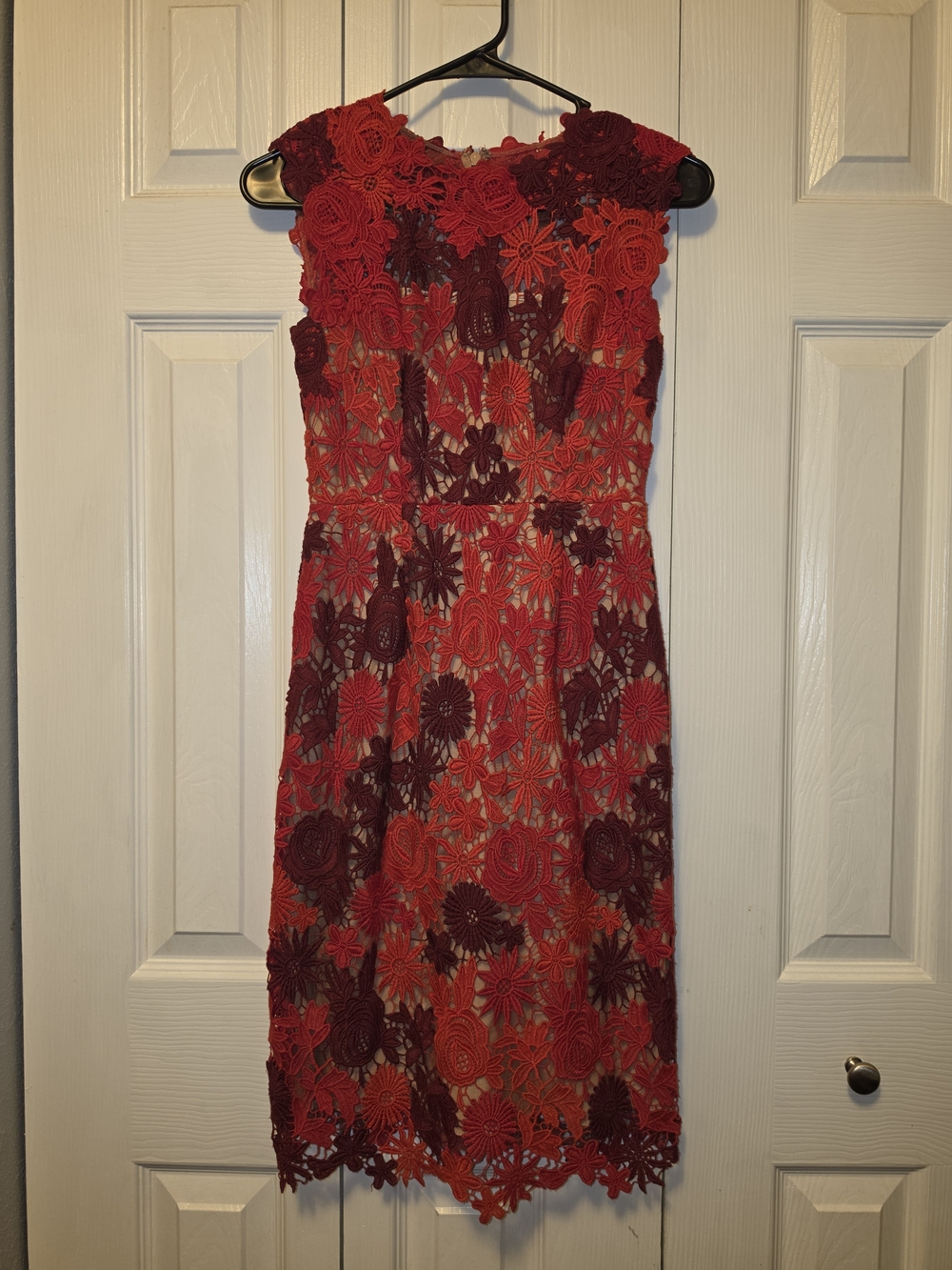 Anthropologie Red & Burgundy Floral Lace Sheath Dress